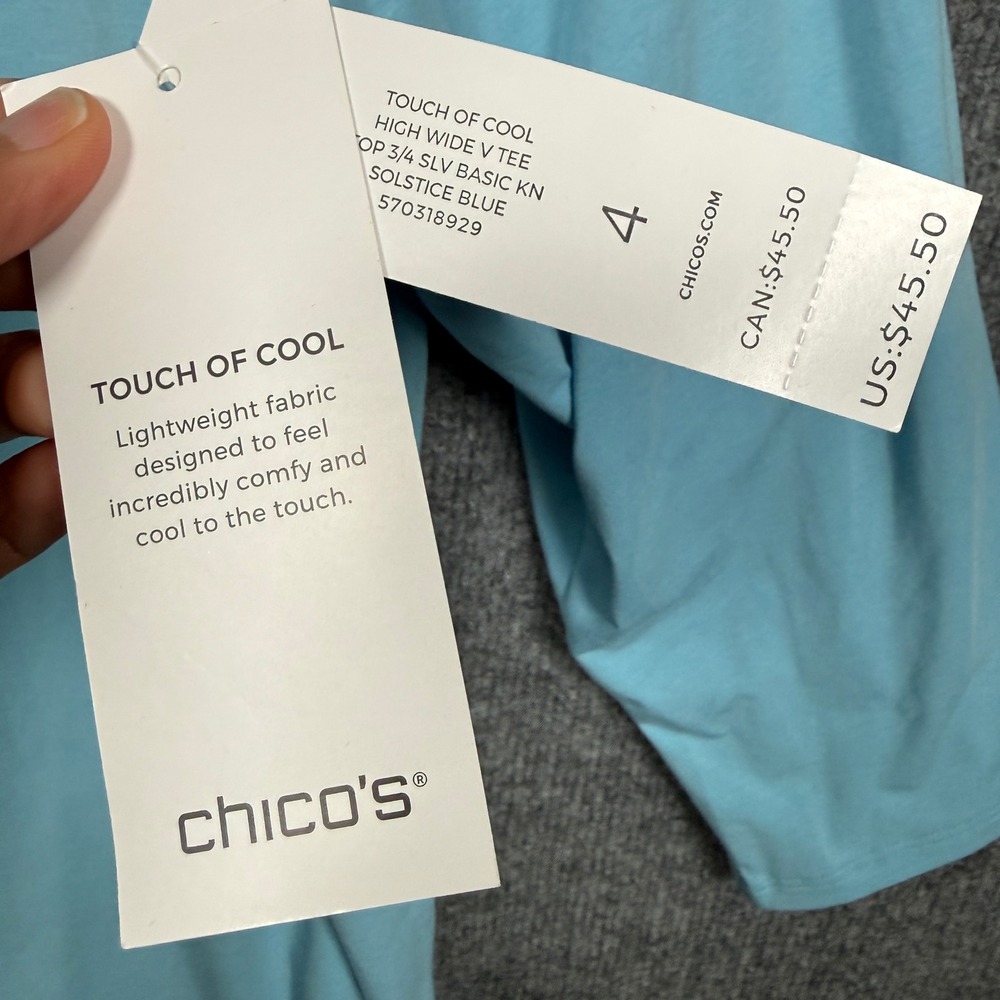 Chico's Size 4 US XXL The Ultimate Tee Coral Blue Cotton Blend Touch of Cool - Picture 5 of 8